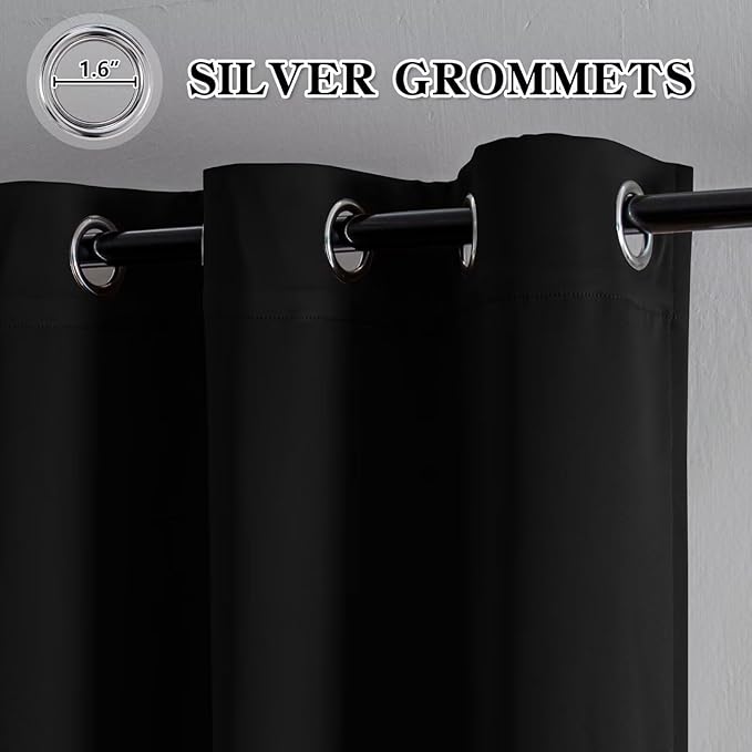 IGEMAEVE Black Blackout Curtains 72 Inch Length 2 Panels Set, Grommet Energy