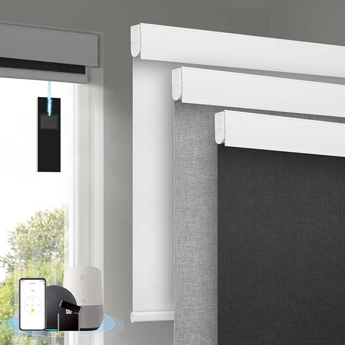 Motorized Blinds with Remote, Cordless Smart Blinds with Valance Cover