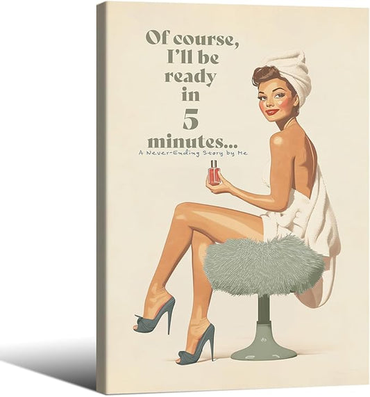 Boho Sage Green Bathroom Poster Vintage 70s Pin Up Girl Wall Art 24X36 inch