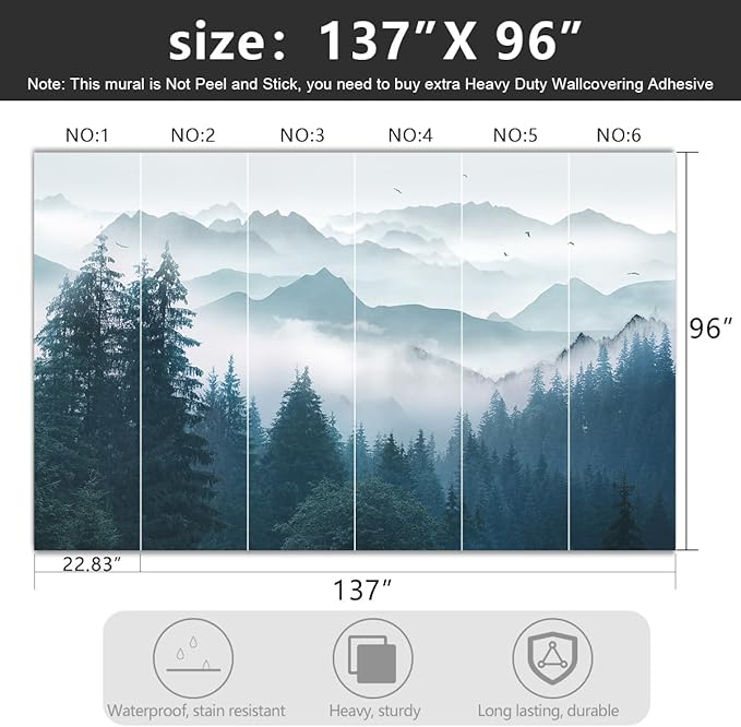 -Foggy Forest Pine Scenery Fabric Wallpaper Living Room Bedroom Bathroom
