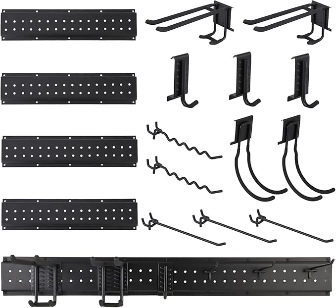 Garvee Garage Tool Organizer Wall Mount, 64 Inch Heavy Duty Garden Tool Storage Organization with 12 Adjustable Hooks, 16 Pack Yard shed Tool Organizer System for Shovel Rake Broom Ladders