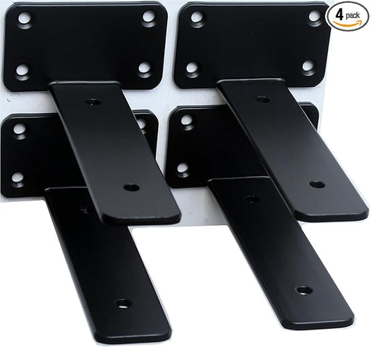 4 Pack - 5 inch Black Hidden L Shelf Bracket Iron Floating Shelf Brackets