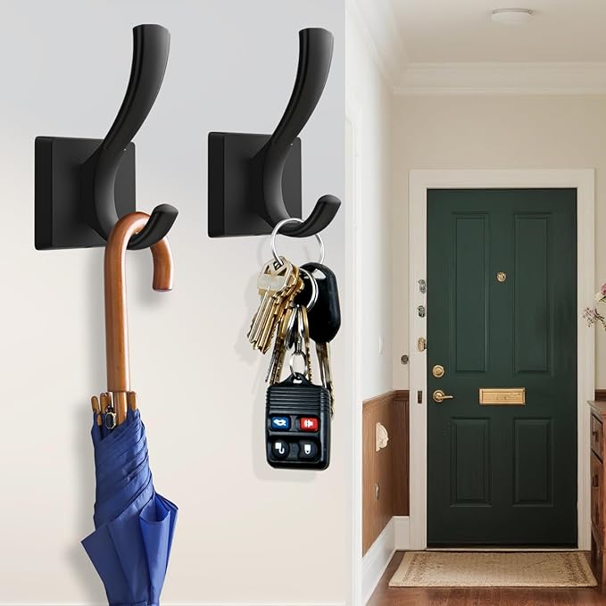 TOFIIGREM Black Hooks for Wall Towel Hooks, Heavy Duty Thick Aluminum Alloy