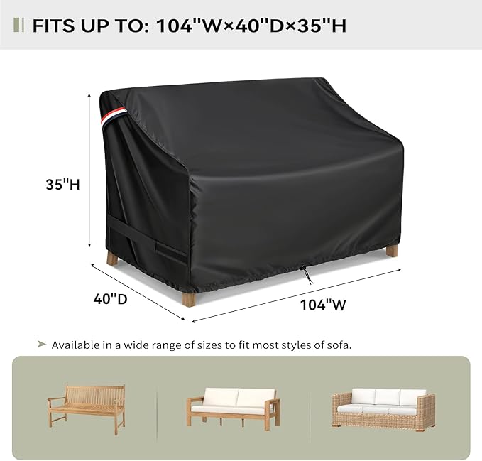 KylinLucky Outdoor Patio Sofa Cover fit 104 x 32.5 x 33 inch, 103 x 31.5, 102 x 31 Waterproof Weatherproof Heavy Duty 420D Garden Furniture Cover for Outside Sofa Couch