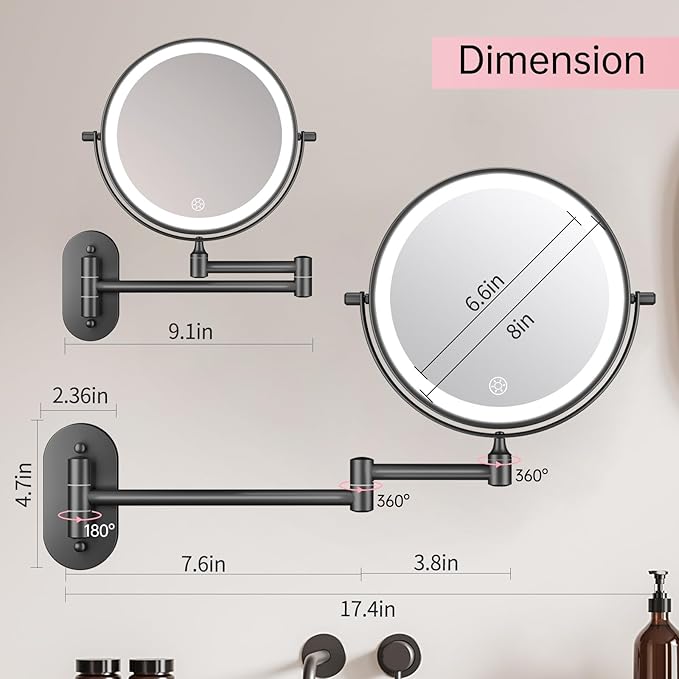 FUNTOUCH 5000mAh Rechargeable Wall Mounted Lighted Makeup Vanity Mirror
