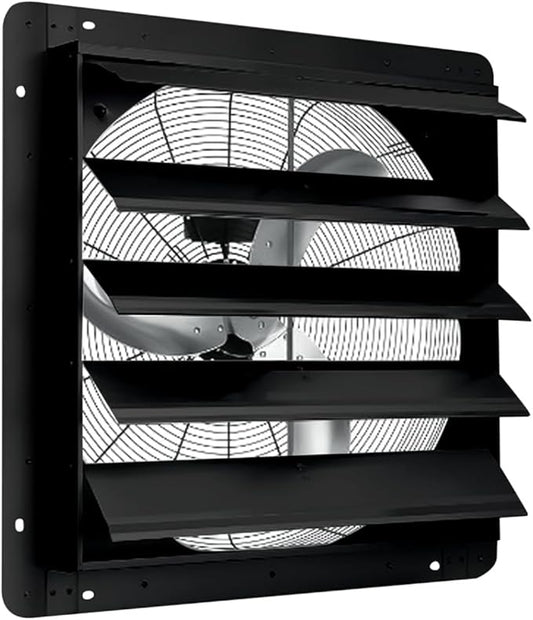 20" Wall Mounted Shutter Exhaust Fan, 3500 CFM Aluminum Blades, 1500 RPM High Speed Low Noise, Automatic Shutter Attic Fan with Exhaust and Intake for Home Attic Garage Greenhouse Shed Basement,Black