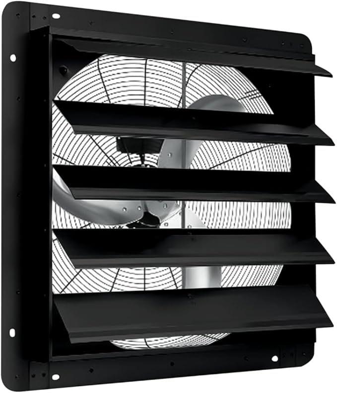 24" Wall Mounted Shutter Exhaust Fan, 3500 CFM Aluminum Blades, 1500 RPM High Speed Low Noise, Automatic Shutter Attic Fan with Exhaust and Intake for Home Attic Garage Greenhouse Shed Basement,Black