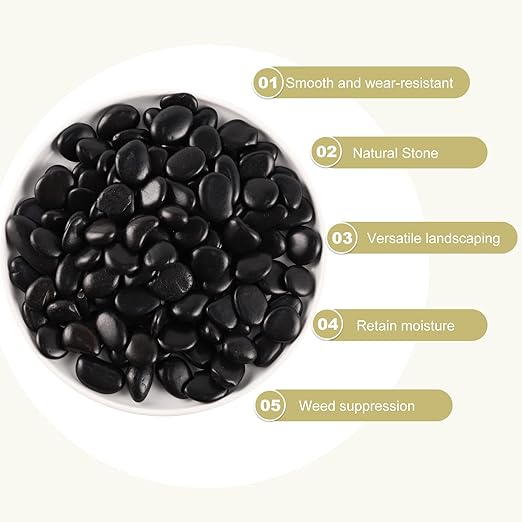 20LB Black River Rocks for Vases 3/4-1 5/8Inch River Stones Decorative Rocks for Plants Indoor Pebbles for Crafts Decorative Stones Gravels Rocks for Plants Outdoor