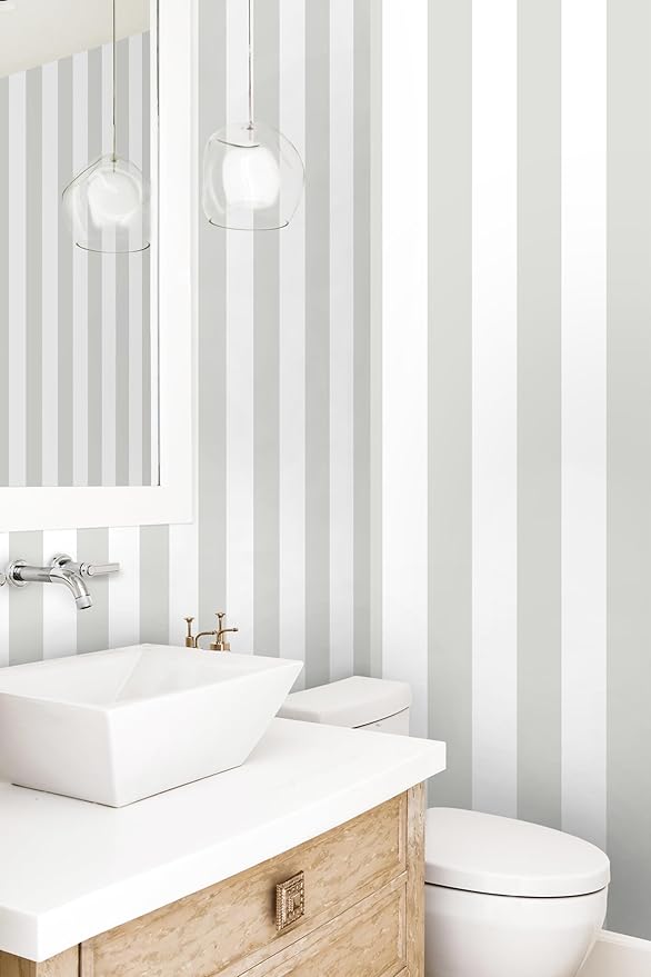 Guvana 17.7"x197" Striped Peel and Stick Wallpaper Grey and White Contact Paper