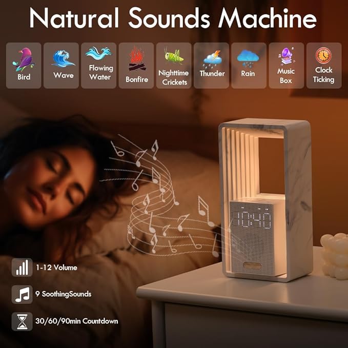 WILIT Digital Alarm Clock, Sunrise Alarm Clock with Nightlight, 9 Sleep Aid Sounds, White Noise Sounds Machine, Dimmable Display, Snooze,USB Charging Port,Gift for Women,Men,Teens,Kids,Travel