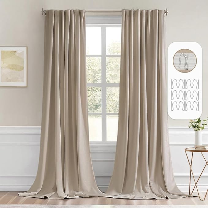 MIULEE Taupe Back Tab Blackout Curtains 108 Inch Long 2 Panels Set
