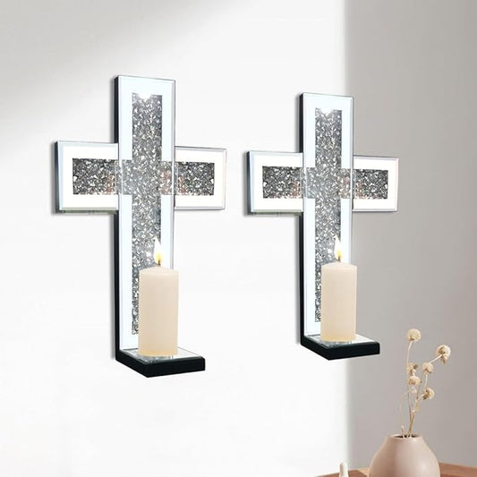Aeveco Crystal Crush Diamond Mirrored Candle Sconces, Wall Decoration
