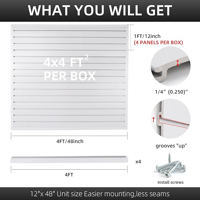 Slatwall Panel Garage Organizer Heavy Duty Wall Mounted, PVC Slat Panels Home