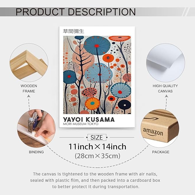 Yayoi Kusama Framed Wall Art 11x14in Vintage Japanese Painting Posters Tokyo