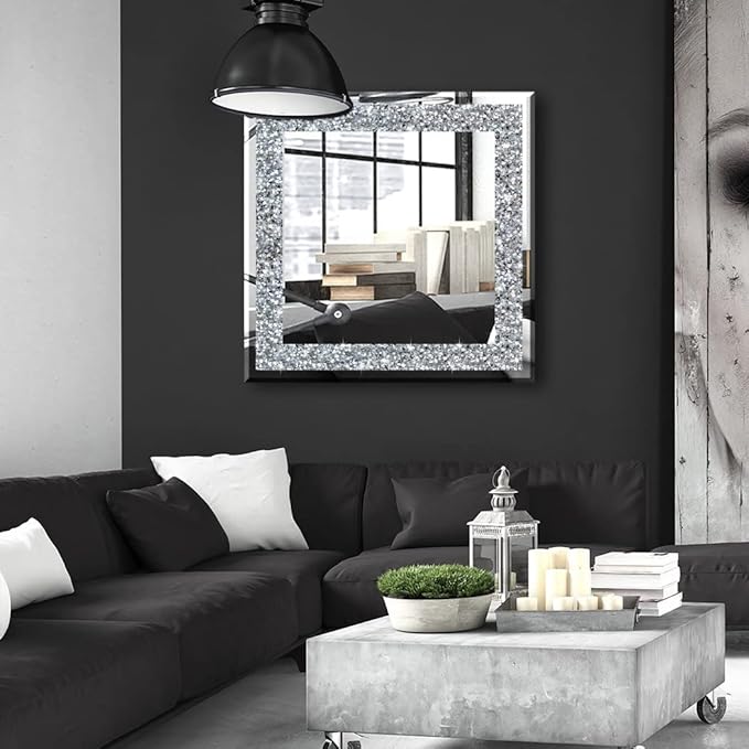 Crystal Crush Diamond Sparkly Square Silver Mirror