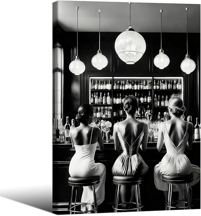Vintage Black and White Framed Wall Art Trendy Women Drink Cocktail Posters