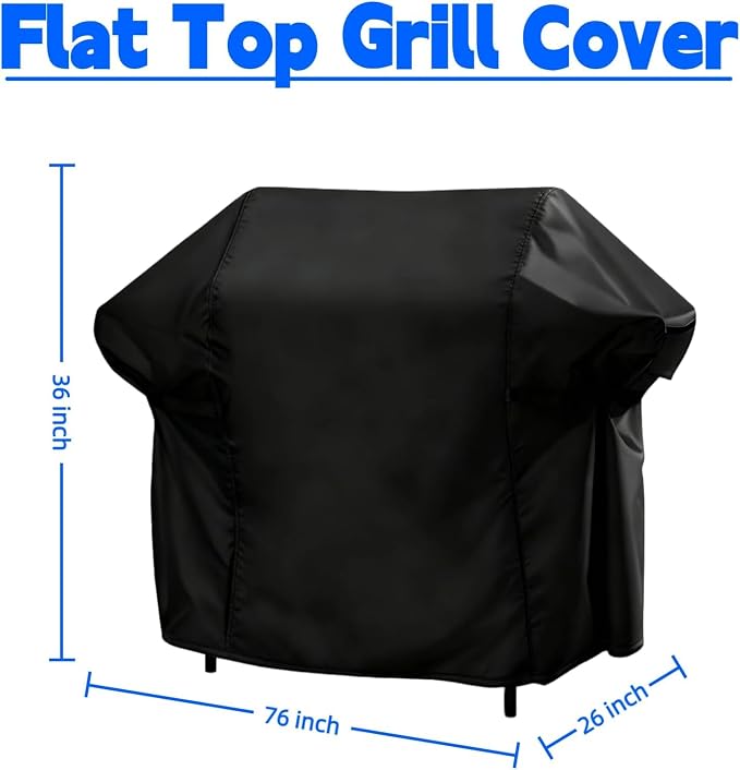 Heavy Duty Waterproof Gas Grill Cover, 76 inch Flat Top Griddle Cover for Weber Char-Broil Nexgrill More,4-6 Burner Grill Cover for Most 75 in Smoker，76"x 26"x36"