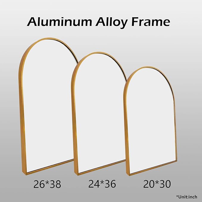 HARRITPURE 2Pcs Arched Bathroom Mirror Wall Mounted Mirror Aluminum Alloy Frame
