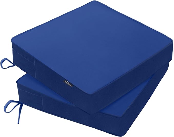 PatioGlow Outdoor Chair Cushions 24 x 24 x 4 Inch, Waterproof & Fade Resistant Patio Seat Cushion for Furniture with Handle and Ties, Thick Seating Pads for Outside Sofa Couch Set of 2, Blue