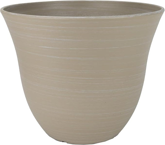 Classic Home and Garden by Growscape Honeysuckle Resin Planters - Lightweight Indoor & Outdoor Plant Pots - UV-Resistant Plastic Flower Pots - Pot Planters for Flowers & Herbs (15" Grained Beige)