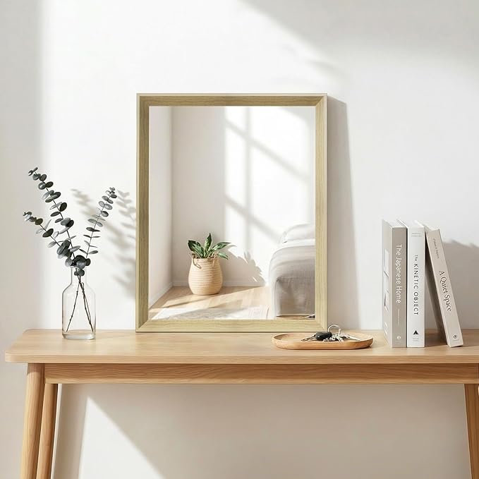 Oak Wood Effect Framed Wall Mirror, 16x20 Rectangle Mirror,