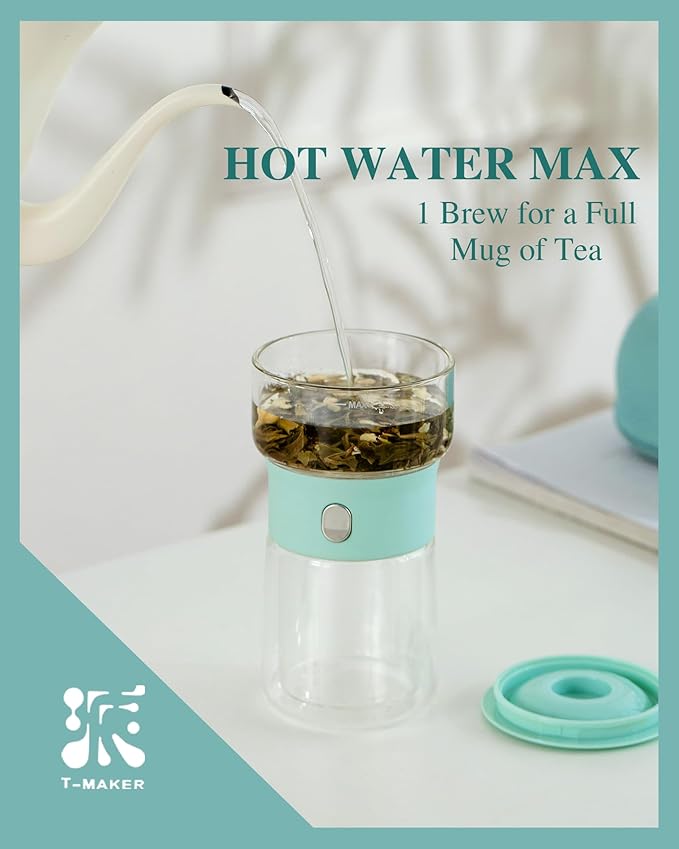 ZENS Modern Glass infuser Teapot, Small One Touch Tea Maker for Loose Tea Diffusers with 200ml Insulated Cup and Blue Portable Carry Case, Magic Gongfu Tea Pot for Tea Lovers Gifts