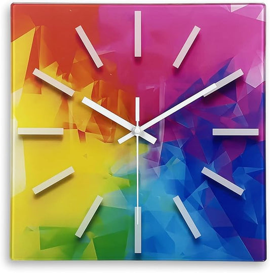Square Glass Wall Clock Silent Analog Wall Clocks Battery Operated 14 Inch