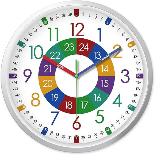 XFM Learning Clock for Kids Silent Non Ticking Battery Operated Colorful
