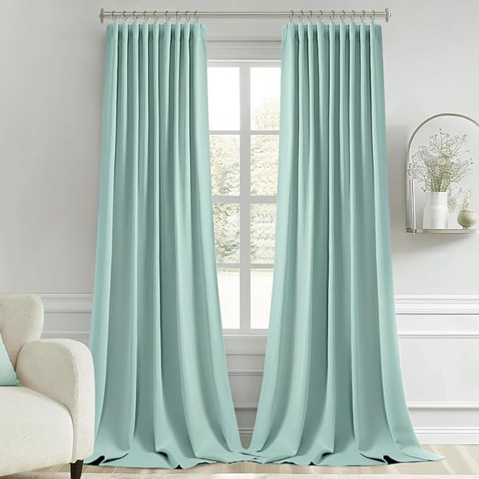 MIULEE Aqua Back Tab Blackout Curtains 108 Inch Long 2 Panels Set
