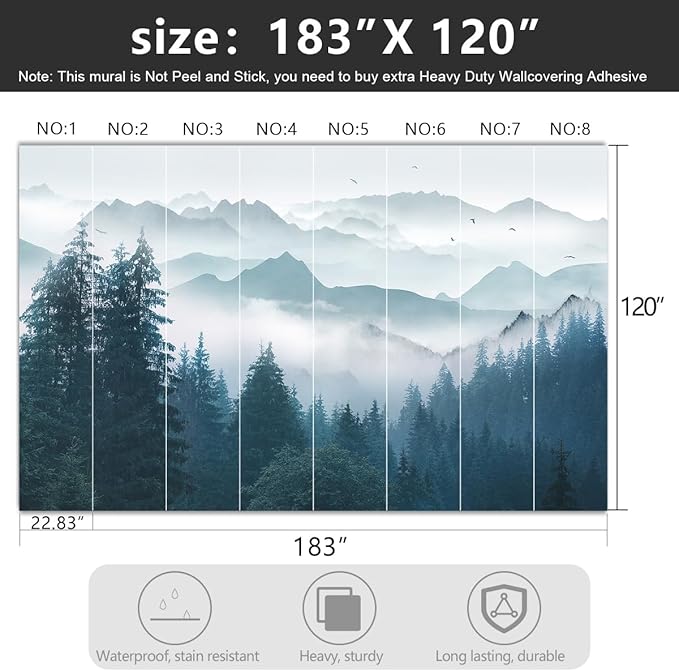 -Foggy Forest Pine Scenery Fabric Wallpaper Living Room Bedroom Bathroom