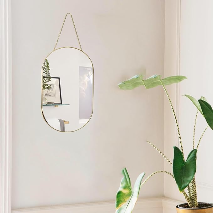 Oval Wall Mirror with Lanyard, High Definition Bathroom Mirror