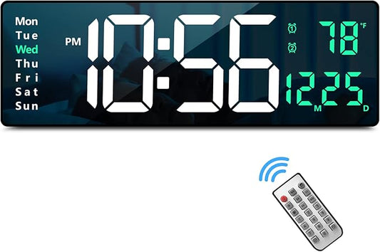 Digital Wall Clock Large Display, Auto Brightness Dimmer Reloj De Pared
