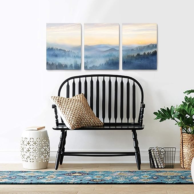 Wall Decor for Bedroom 3 Panel Sunrise Misty Forest Print Picture Paintings