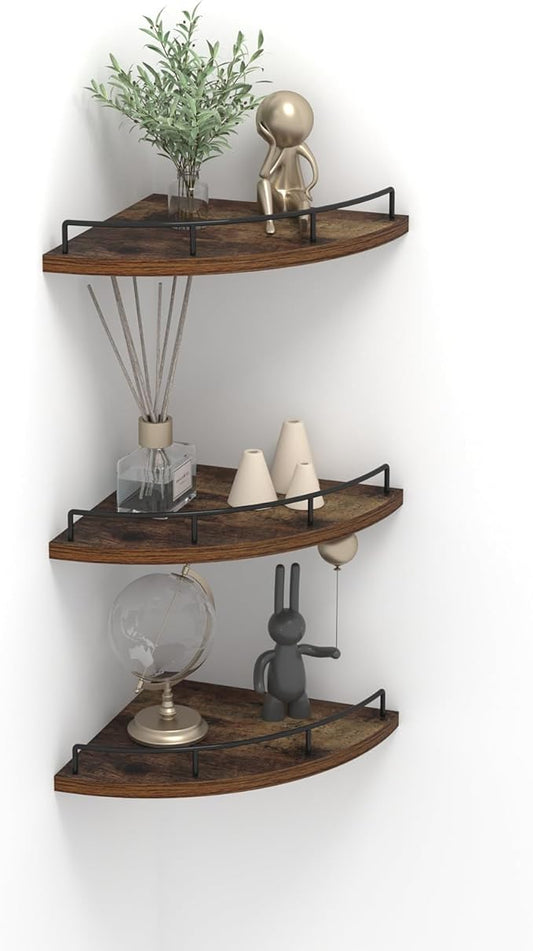 Trwcrt Corner Shelf Wall Mounted Set of 3, Floating Wall Shelves Rustic Wooden