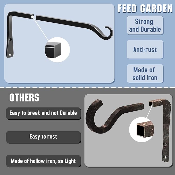 FEED GARDEN 2 Pack 12 Inch Hanging Plant Bracket Wall Hooks Decorative Plant