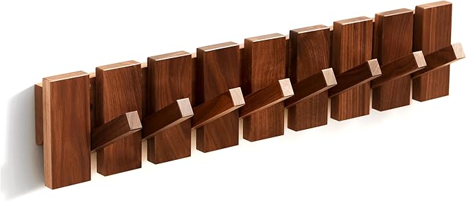 QUELLANCE Wood Coat Rack Wall Mount, Coat Hooks Hanger Wall Mounted, Heavy Duty