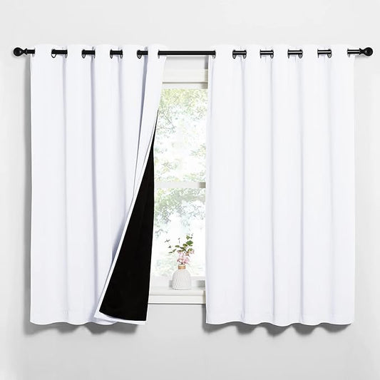 NICETOWN White 100% Blackout Lined Curtains, 2 Thick Layers Completely Blackout