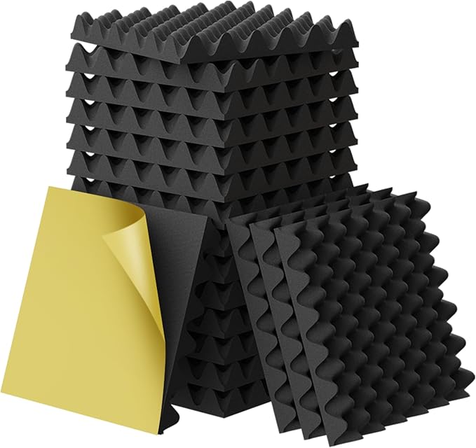 12 Pack 1.5"X12"X12" Acoustic Foam, Self Adhesive Sound Proof Egg Crate Foam