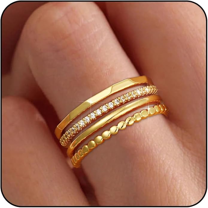 Lunvky Gold Silver Stackable Rings for Women Non Tarnish 1.3mm Thin Silver Rings Set 14K Gold Plated Dainty Trendy Band Stacking Thumb Ring Jewelry Valentine Gifts Stuff Size 5-10