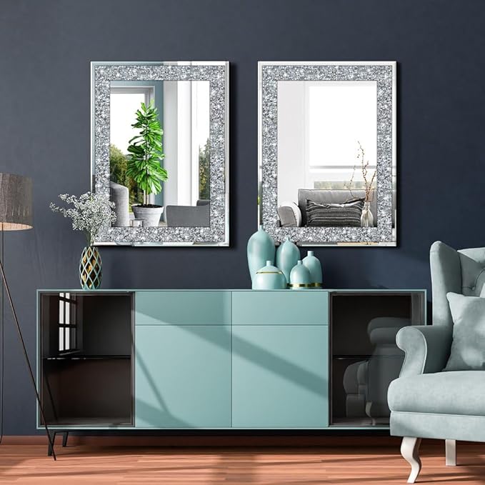 QMDECOR Crystal Crush Diamond Rectangle Silver Mirror