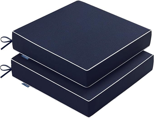 MIULEE Navy Outdoor Chair Cushions Set of 2, 24x24x4 Inch Waterproof Patio Seat Cushions for Outdoor Furniture Couch Sofa, 3 Year Color Fastness High Density Foam with Adjustable Ties