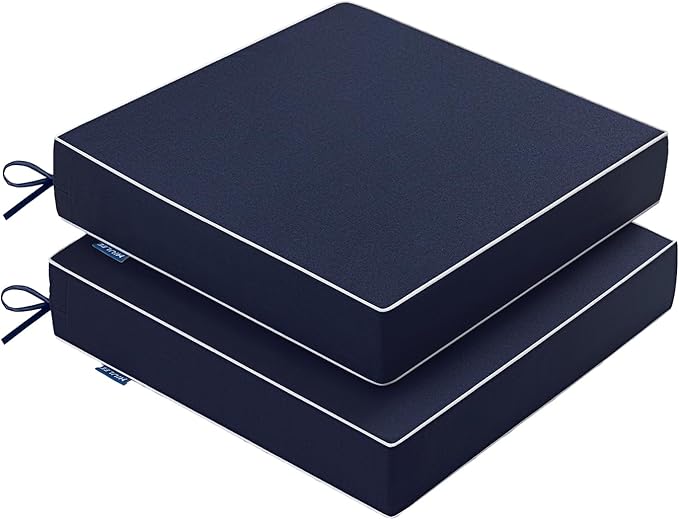 MIULEE Navy Outdoor Chair Cushions Set of 2, 17x16x2 Inch Waterproof Patio Seat Cushions for Outdoor Furniture Couch Sofa, 3 Year Color Fastness High Density Foam with Adjustable Ties