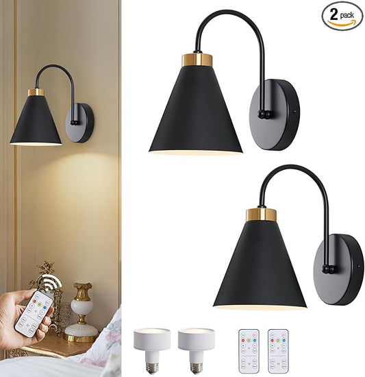 Powfloven Vintage Rechargeable Wall Sconces Set of 2, Battery Operated Bedside