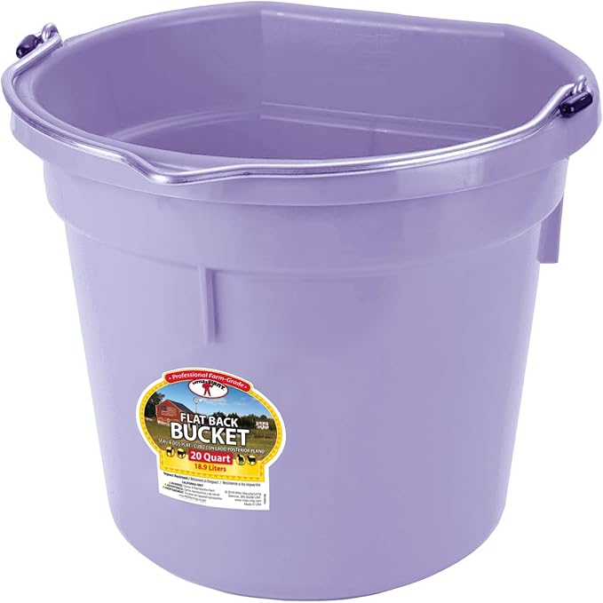 Little GiantÂ® Flat Back Plastic Animal Feed Bucket with Metal Handle | Horse Feed & Water Bucket | 20 Quarts | Lavender