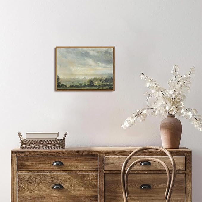 OIQArtOIQ Vintage Framed Wall Art Pastoral Landscape Canvas Art Prints Rustic