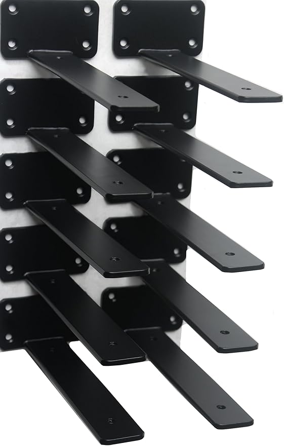 10 Pack - 8 inch Black Hidden L Shelf Bracket Iron Floating Shelf Brackets