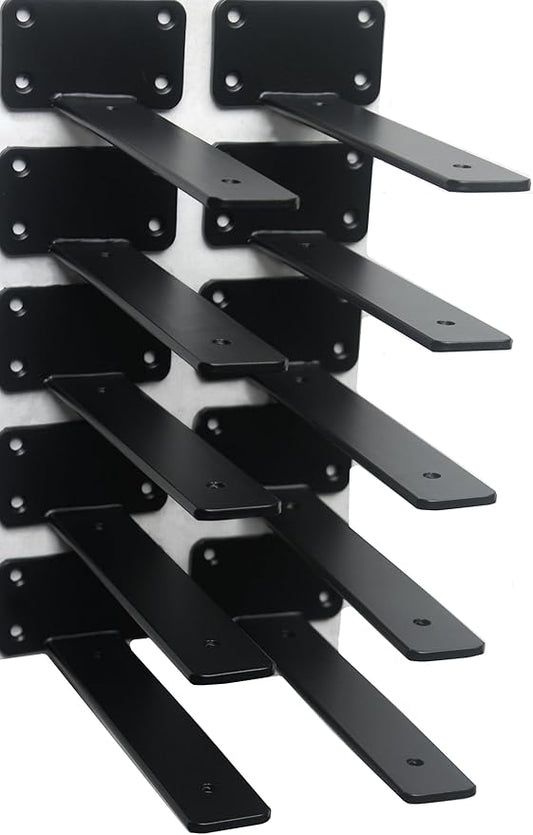 10 Pack - 8 inch Black Hidden L Shelf Bracket Iron Floating Shelf Brackets