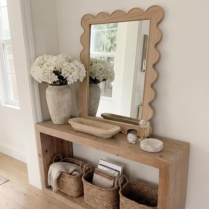 CAALMA Scalloped Wall Mirror 24 x 36 Rectangular, Bathroom Mirror, Mirrors