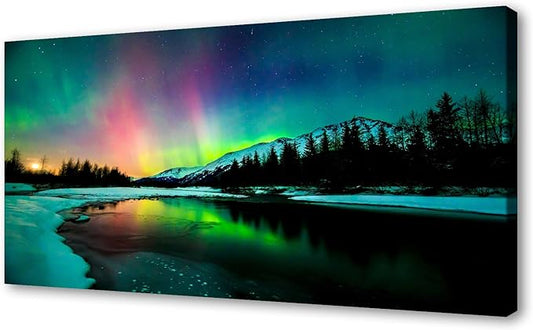 Cao Gen Decor Art S01998 Wall Art Aurora scenery Painting on Canvas Stretched