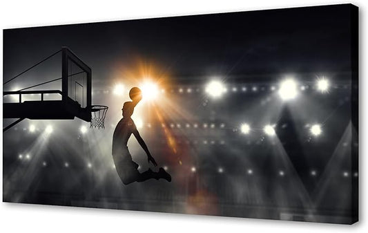 Muolunna BK06650 Basketball Sports Canvas Wall Art Picture 1 Panel Sports Painting Art Prints For Living Room Boys Room Office Wall Decor Artwork